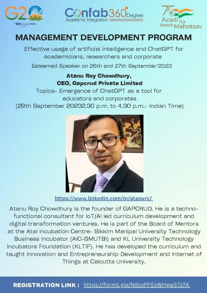 MDP - Emergence of ChatGPT as a Tool for Educators and Corporates by Atanu Roy Chowdhury, CEO, Gapcrud Pvt. Ltd. - Image 1